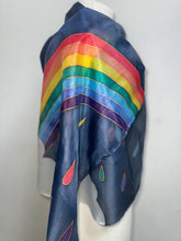 Load image into Gallery viewer, Rainbow Design Silk Long Scarf in Shades of Blues : Hand Painted by Designer Silk Artist