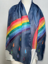 Load image into Gallery viewer, Rainbow Design Silk Long Scarf in Shades of Blues : Hand Painted by Designer Silk Artist