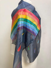 Load image into Gallery viewer, Rainbow Design Silk Long Scarf in Shades of Blues : Hand Painted by Designer Silk Artist