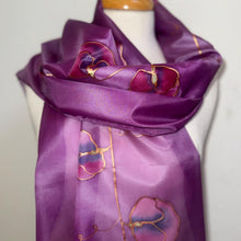 Load image into Gallery viewer, Sweet Peas Design X Long Silk Scarf : Hand Painted Silk in Clover Pink Red Navy