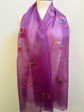 Load image into Gallery viewer, Sweet Peas Design X Long Silk Scarf : Hand Painted Silk in Clover Pink Red Navy