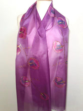 Load image into Gallery viewer, Sweet Peas Design X Long Silk Scarf : Hand Painted Silk in Clover Pink Red Navy
