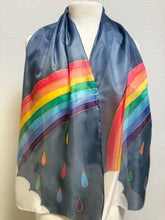 Load image into Gallery viewer, Rainbow Design Silk Long Scarf in Shades of Blues : Hand Painted by Designer Silk Artist