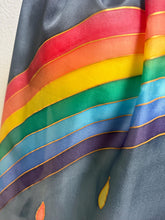 Load image into Gallery viewer, Rainbow Design Silk Long Scarf in Shades of Blues : Hand Painted by Designer Silk Artist