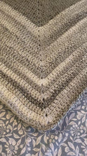 Load and play video in Gallery viewer, Snowdonia Hand Crochet Throw Blanket in Natural Shades of Greys Wool Acrylic Mix