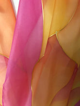 Load image into Gallery viewer, Flames Design X Long Silk Scarf in Pink Hand Painted Silk by Designer Silk