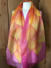 Load image into Gallery viewer, Flames Design X Long Silk Scarf in Pink Hand Painted Silk by Designer Silk