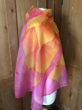 Load image into Gallery viewer, Flames Design X Long Silk Scarf in Pink Hand Painted Silk by Designer Silk