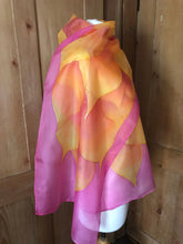 Load image into Gallery viewer, Flames Design X Long Silk Scarf in Pink Hand Painted Silk by Designer Silk