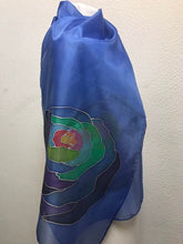 Load image into Gallery viewer, Popart Roses Design Silk Scarf in Blue Hand Painted Silk by Designer Silk