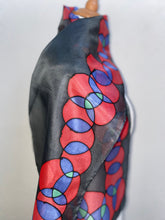 Load image into Gallery viewer, Bubbles Hand Painted Silk Neck Scarf in Red and Black