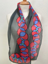 Load image into Gallery viewer, Bubbles Hand Painted Silk Neck Scarf in Red and Black