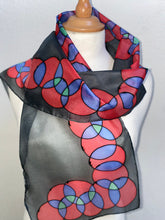Load image into Gallery viewer, Bubbles Hand Painted Silk Neck Scarf in Red and Black