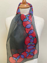 Load image into Gallery viewer, Bubbles Hand Painted Silk Neck Scarf in Red and Black