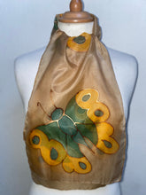 Load image into Gallery viewer, Butterflies Hand Painted Silk Neck Scarf in Beige and Green