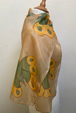 Load image into Gallery viewer, Butterflies Hand Painted Silk Neck Scarf in Beige and Green