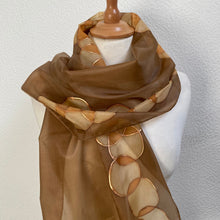 Load image into Gallery viewer, Bubbles Design Silk Long Scarf in Brown Hand Painted by Designer Silk 144 x 40 cm