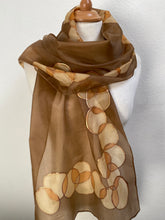 Load image into Gallery viewer, Bubbles Design Silk Long Scarf in Brown Hand Painted by Designer Silk 144 x 40 cm