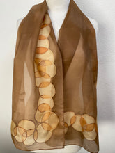 Load image into Gallery viewer, Bubbles Design Silk Long Scarf in Brown Hand Painted by Designer Silk 144 x 40 cm