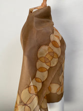 Load image into Gallery viewer, Bubbles Design Silk Long Scarf in Brown Hand Painted by Designer Silk 144 x 40 cm