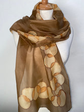 Load image into Gallery viewer, Bubbles Design Silk Long Scarf in Brown Hand Painted by Designer Silk 144 x 40 cm