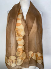Load image into Gallery viewer, Bubbles Design Silk Long Scarf in Brown Hand Painted by Designer Silk 144 x 40 cm
