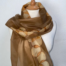 Load image into Gallery viewer, Bubbles Design Silk Long Scarf in Brown Hand Painted by Designer Silk 144 x 40 cm