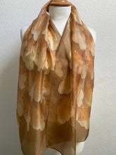 Load image into Gallery viewer, Leaves Design Long Scarf in Brown : Hand Painted Silk by Designer Silk