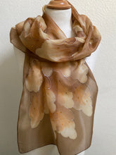 Load image into Gallery viewer, Leaves Design Long Scarf in Brown : Hand Painted Silk by Designer Silk
