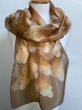 Load image into Gallery viewer, Leaves Design Long Scarf in Brown : Hand Painted Silk by Designer Silk