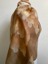 Load image into Gallery viewer, Leaves Design Long Scarf in Brown : Hand Painted Silk by Designer Silk