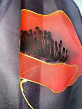 Load image into Gallery viewer, Poppies Design Hand Painted Silk Neck Scarf in Charcoal Black and Red
