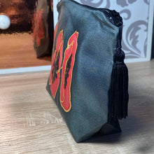 Load image into Gallery viewer, Poppies Design Cosmetics Purse in Charcoal Grey and Red : Hand Painted Silk