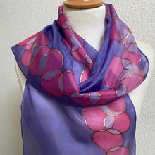 Load image into Gallery viewer, Bubbles Design Silk Neck Scarf in Purple & Pink : Hand Painted Silk