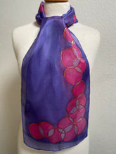 Load image into Gallery viewer, Bubbles Design Silk Neck Scarf in Purple & Pink : Hand Painted Silk