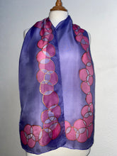 Load image into Gallery viewer, Bubbles Design Silk Neck Scarf in Purple & Pink : Hand Painted Silk