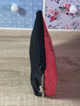 Load image into Gallery viewer, Doggie Paw Prints Cosmetics Purse in Red and Black : Hand Painted Silk
