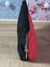Load image into Gallery viewer, Doggie Paw Prints Cosmetics Purse in Red and Black : Hand Painted Silk