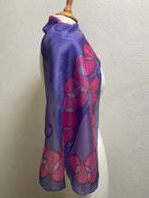 Load image into Gallery viewer, Bubbles Design Silk Neck Scarf in Purple & Pink : Hand Painted Silk