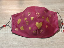 Load image into Gallery viewer, Hearts Design Hand Painted Silk Face Covering/Mask
