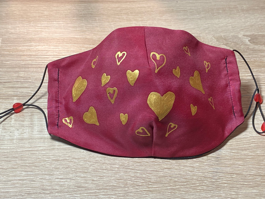 Hearts Design Hand Painted Silk Face Covering/Mask