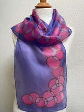 Load image into Gallery viewer, Bubbles Design Silk Neck Scarf in Purple & Pink : Hand Painted Silk