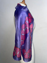 Load image into Gallery viewer, Bubbles Design Silk Neck Scarf in Purple & Pink : Hand Painted Silk