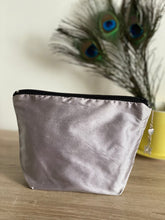 Load image into Gallery viewer, Butterfly Design Cosmetics Purse in Light Grey and Orange : Hand Painted Silk