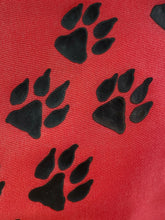 Load image into Gallery viewer, Doggie Paw Prints Cosmetics Purse in Red and Black : Hand Painted Silk