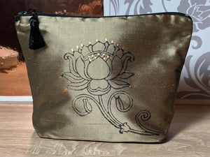 Lotus Flower Design Cosmetics Purse : Hand Printed Silk