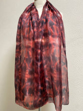 Load image into Gallery viewer, Hand Dyed Long Silk Scarf in Hot Coral & Grey