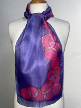 Load image into Gallery viewer, Bubbles Design Silk Neck Scarf in Purple & Pink : Hand Painted Silk