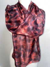 Load image into Gallery viewer, Hand Dyed Long Silk Scarf in Hot Coral & Grey