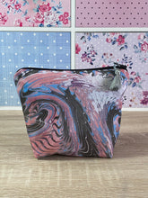 Load image into Gallery viewer, Marbled Silk Cosmetics Purse : Hand Dyed Silk in Taupe Pink Blue